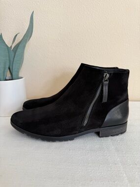 Paul Green Black Suede Side-Zip Ankle Boots